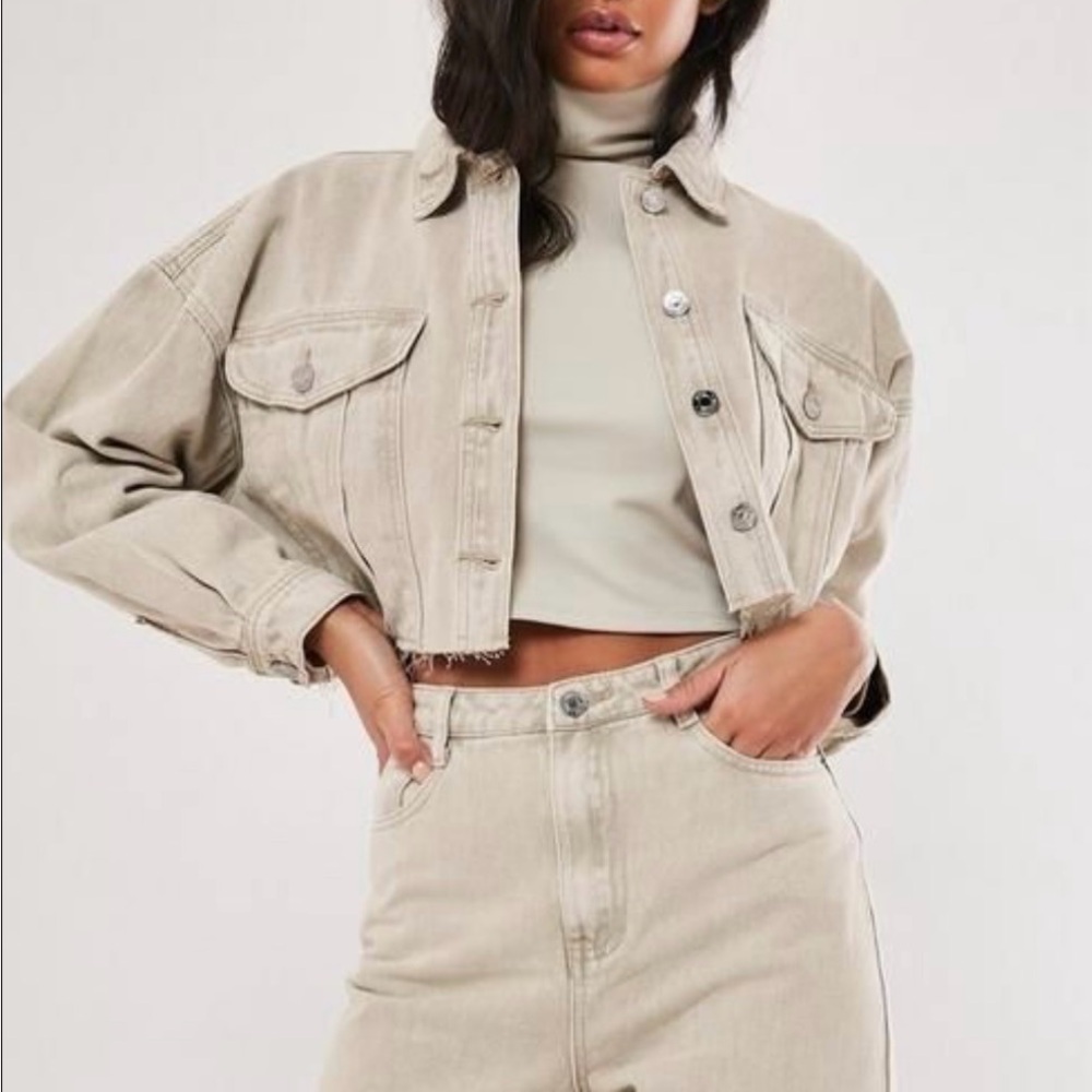 Missguided Beige Cropped Jean Jacket